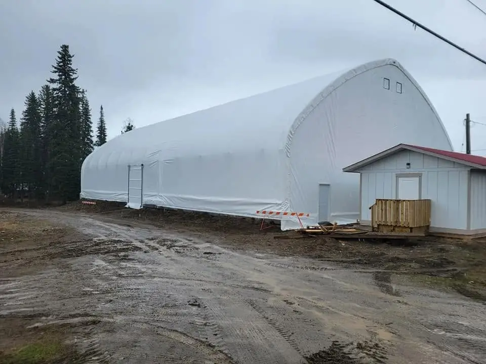 Large white canvas building